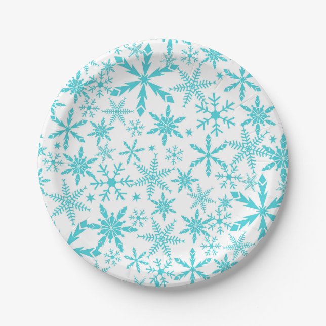 Frozen Snowflakes Pattern Holiday Paper Plates (Front)