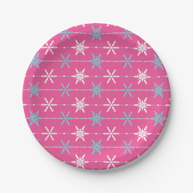 Frozen Snowflakes Pattern Holiday Paper Plates (Front)