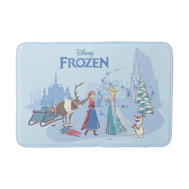 Frozen | Sven, Anna, Elsa & Olaf Blue Pastels Bath Mat (Front)