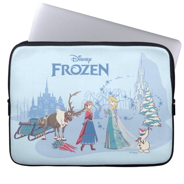Frozen | Sven, Anna, Elsa & Olaf Blue Pastels Laptop Sleeve (Front)
