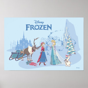 Frozen   Sven, Anna, Elsa & Olaf Blue Pastels Poster