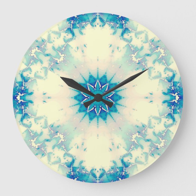 Frozen Water Blue Winter Snowflake No Numbers Large Clock (Front)