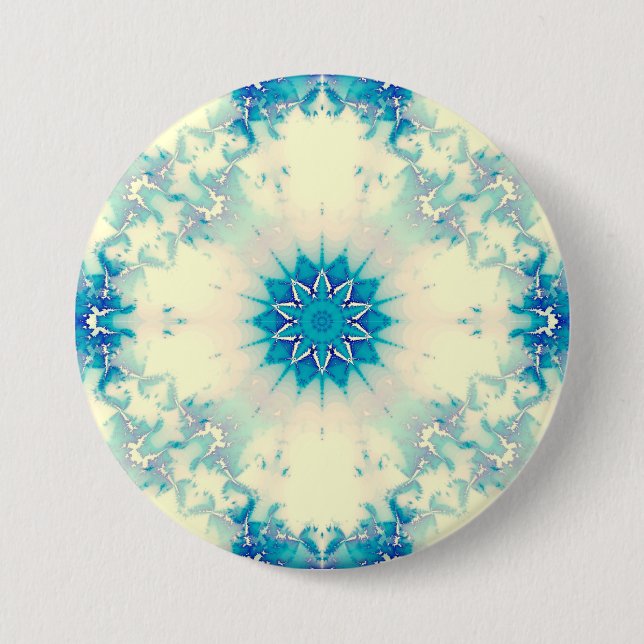 Frozen Water Frosty Blue Winter Snowflake 3 Inch Round Button (Front)