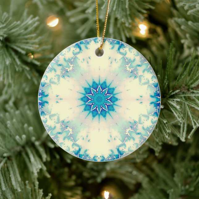 Frozen Water Frosty Blue Winter Snowflake Ceramic Ornament (Tree)