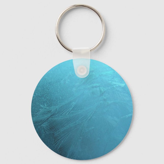 Frozen Water Ice Blue Frost Chic Winter Metallic Keychain (Front)
