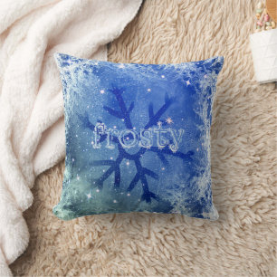 Frozen Watercolor Snowflake frosty Throw Pillow
