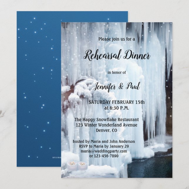 Frozen Waterfall Ice Crystals Rehearsal Dinner Invitation (Front/Back)