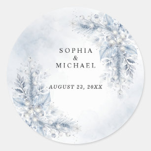 Frozen White Berries Winter Wedding Classic Round Sticker