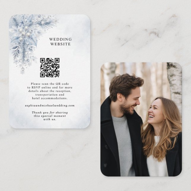 Frozen White Berries Winter Wedding Enclosure Card (Front/Back)