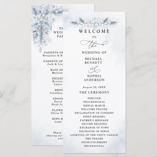Frozen White Berries Winter Wedding Program (Front/Back)