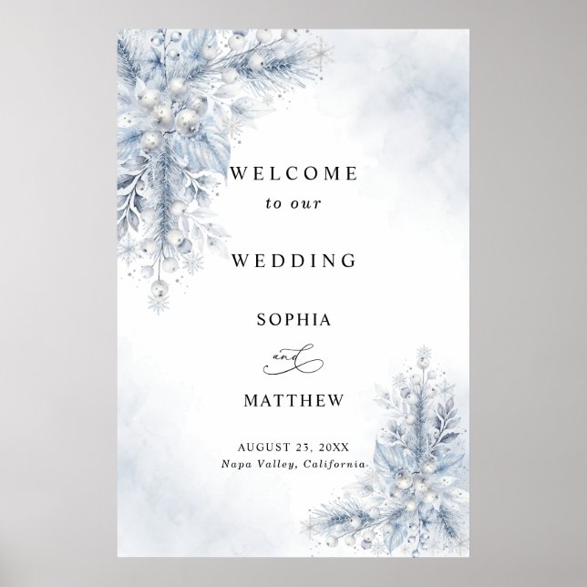 Frozen White Berries Winter Wedding Welcome  Poster (Front)
