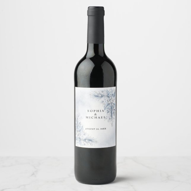 Frozen White Berries Winter Wedding  Wine Label (Front)