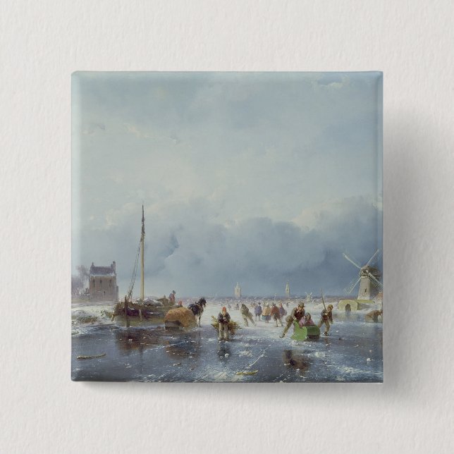 Frozen winter scene 2 inch square button (Front)