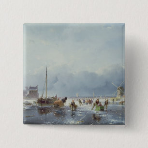 Frozen winter scene 2 inch square button