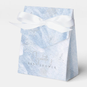 Frozen Winter Silver Snowflake Blue Baby Shower Favor Box