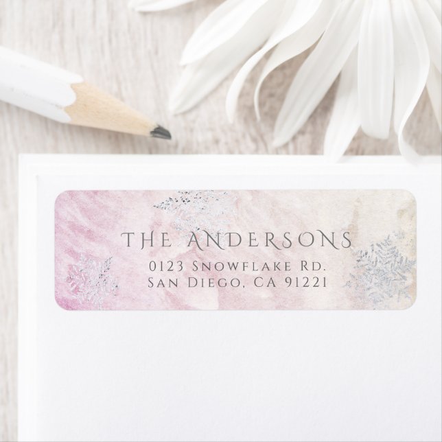 Frozen Winter Silver Snowflake Pink Return Address (Insitu)