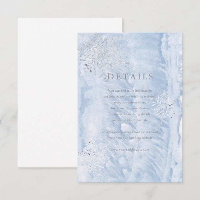 Frozen Winter Silver Snowflakes Details Card (Front/Back)