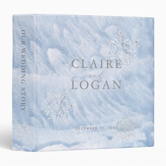 Frozen Winter Silver Snowflakes Wedding Binder (Front/Spine)