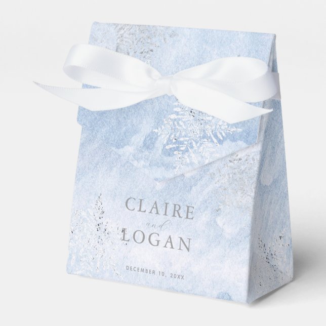 Frozen Winter Silver Snowflakes Wedding Favor Box (Front Side)