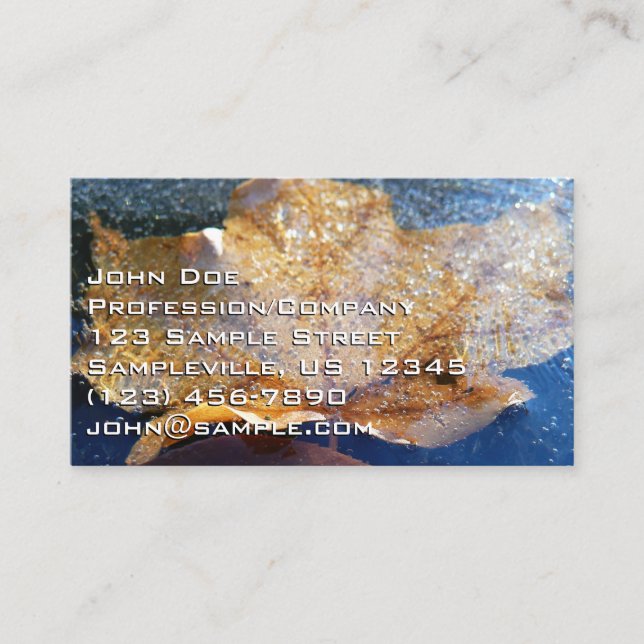 Frozen Yellow Maple Leaf Autumn Nature Business Card (Front)