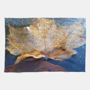 Frozen Yellow Maple Leaf Autumn Nature Kitchen Towel