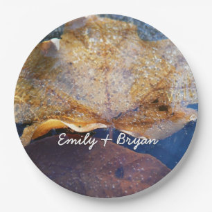 Frozen Yellow Maple Leaf Autumn Nature Paper Plate