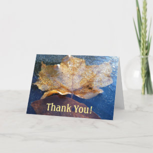 Frozen Yellow Maple Leaf Autumn Nature Thank You Card