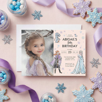  Frozen's Anna, Elsa & Olaf Girl's Birthday Photo Invitation