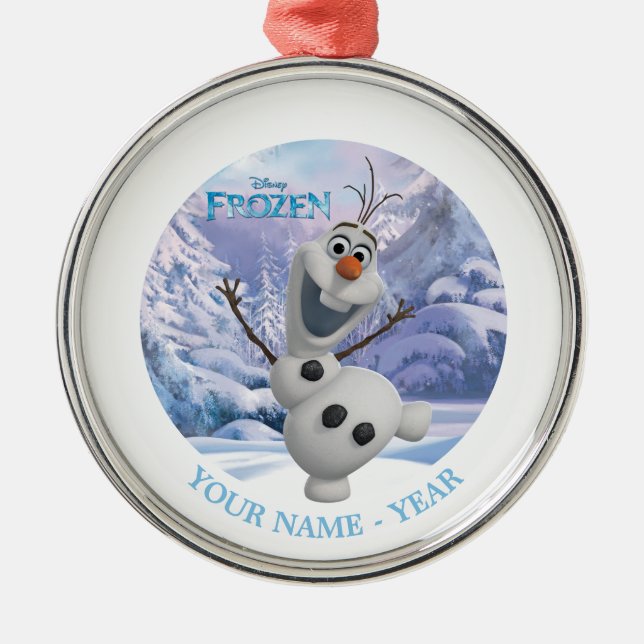 Frozen's Olaf | Snowflake Background Add Your Name Metal Ornament (Front)