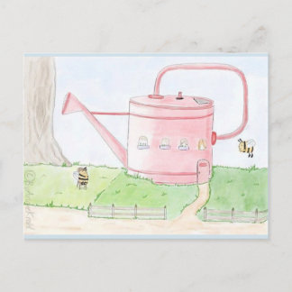 Frühlings gruss hummel gießkanne garten postkarte postcard