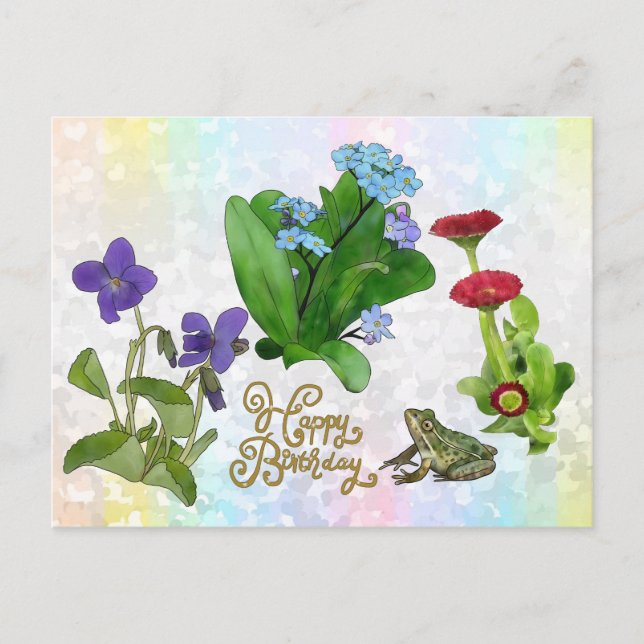 Frühlingsblumen mit Frosch Postcard (Front)