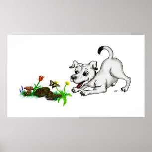Frühlingserwachen, Welpe mit Schmetterling Poster