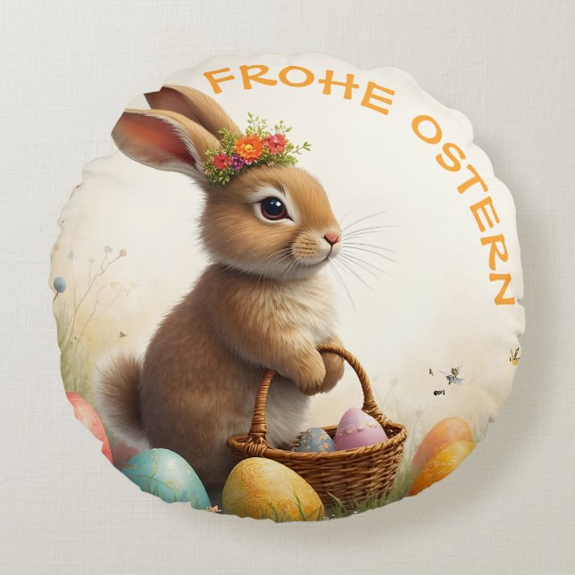 Frühlingsgrüß vom Osterhasen Round Pillow (Front)