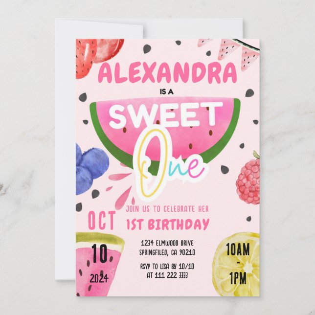 Fruit 1st Birthday Girl Sweet One Tutti Frutti Invitation (Front)