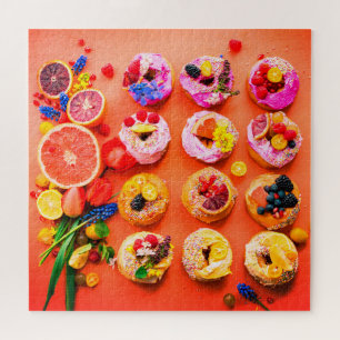 Fruit and bagel colorful food collage jigsaw puzzle