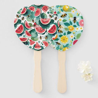 Fruit And Bees Watermelon and Citrus Hand Fan