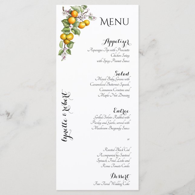 Fruit and Floral Watercolor Wedding Menu (Front)
