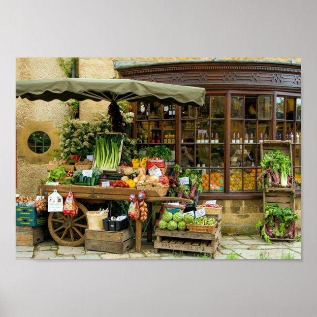 Fruit and Veg Colorful English Village Store Poster (Front)