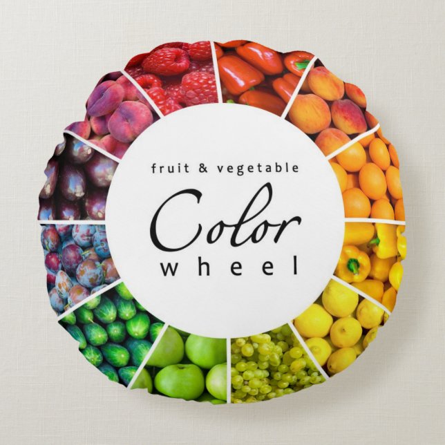 Fruit and vegetable colour wheel (12 colours) round pillow (Front)