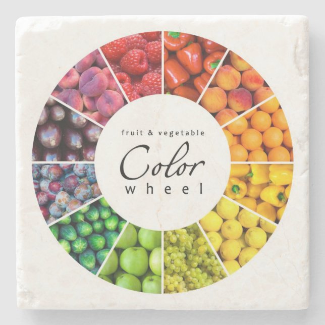 Fruit and vegetable colour wheel (12 colours) stone coaster (Front)