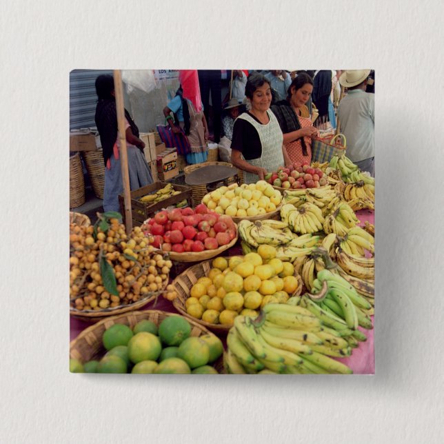 Fruit and vegetable stall 2 inch square button (Front)