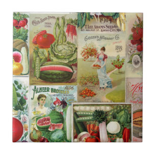 Fruit and Veggies Seed Catalogue Collage Tile