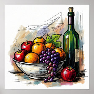 Fruit and Wine Still Life Poster
