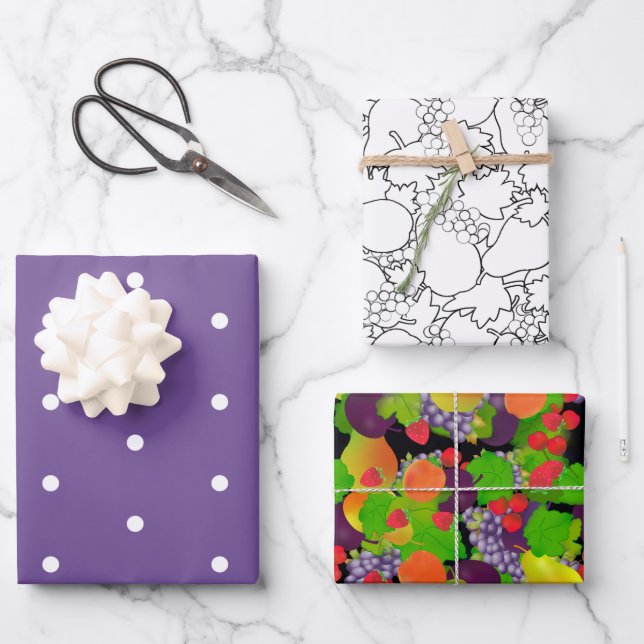 Fruit Assortment and Purple Wrapping Paper Sheet (Front)