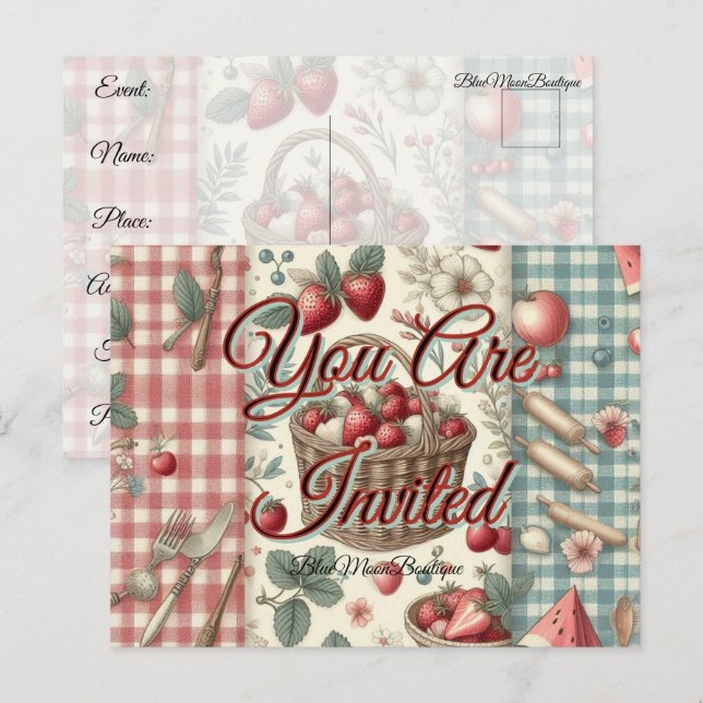 Fruit Basket Gingham Fun Announcement Postcard (Front/Back)