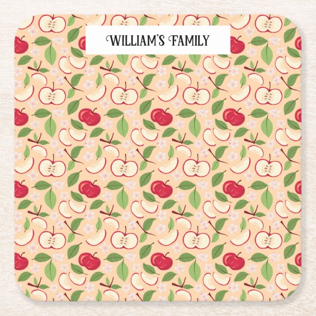 Fruit Basket Pattern Collection - Apples Square Paper Coaster (Front)