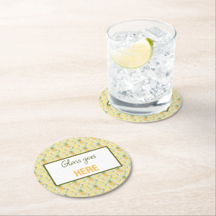 Fruit Basket Pattern Collection - Pineapples Round Paper Coaster