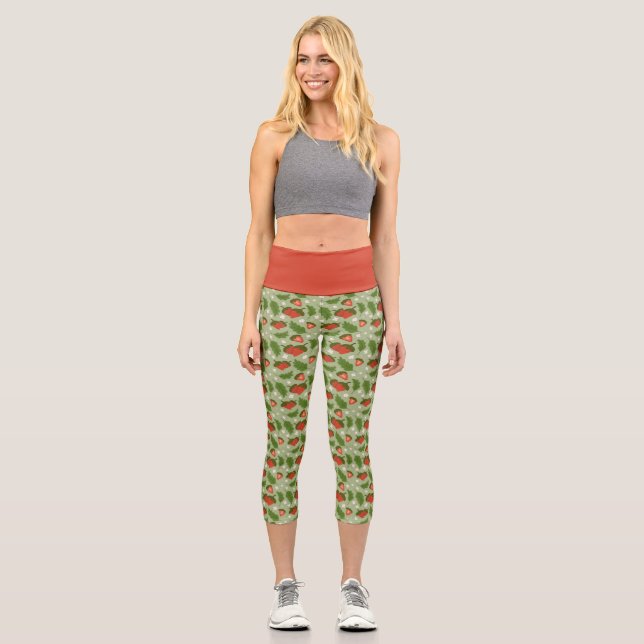 Fruit Basket Pattern Collection - Strawberries Capri Leggings (Front)