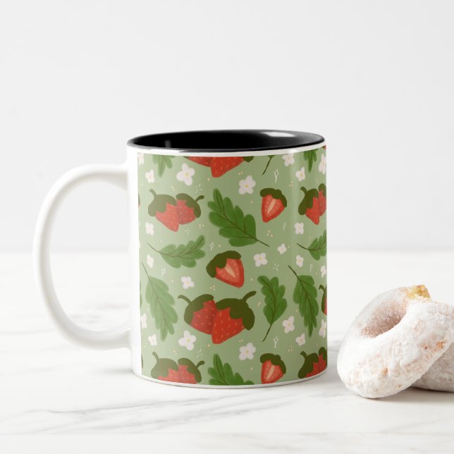 Fruit Basket Pattern Collection - Strawberries Two-Tone Coffee Mug (With Donut)
