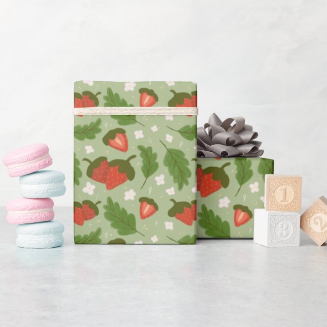 Fruit Basket Pattern Collection - Strawberries Wrapping Paper (Baby Shower)
